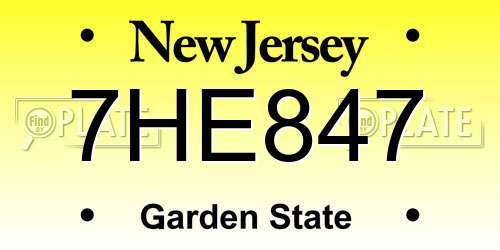7HE847 New Jersey License Plate