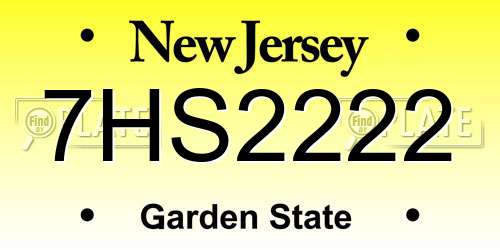 7HS2222 New Jersey License Plate