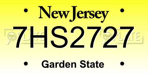 7HS2727 New Jersey License Plate