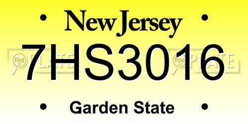7HS3016 New Jersey License Plate