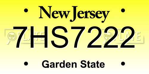 7HS7222 New Jersey License Plate