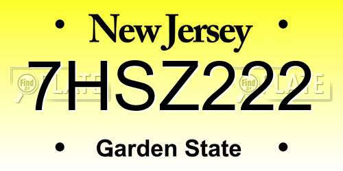 7HSZ222 New Jersey License Plate