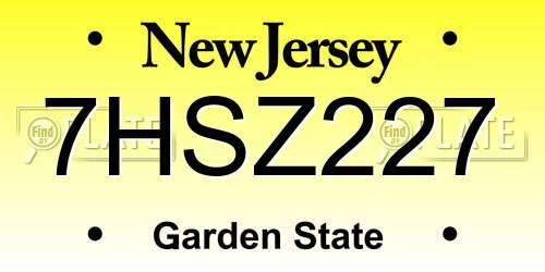 7HSZ227 New Jersey License Plate