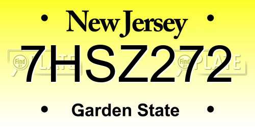 7HSZ272 New Jersey License Plate