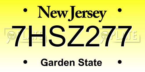 7HSZ277 New Jersey License Plate