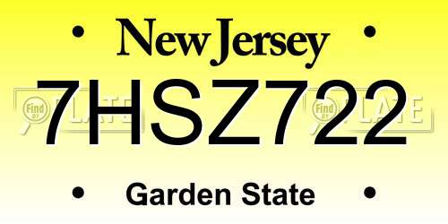 7HSZ722 New Jersey License Plate