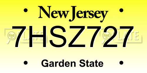 7HSZ727 New Jersey License Plate