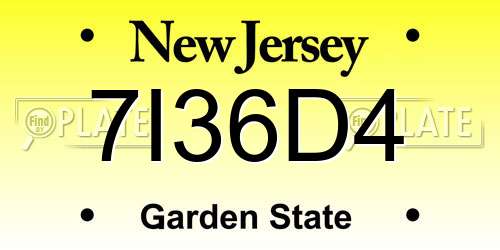 7I36D4 New Jersey License Plate