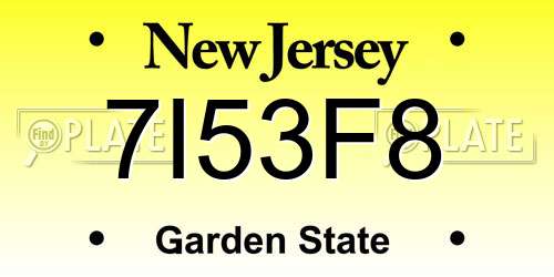 7I53F8 New Jersey License Plate