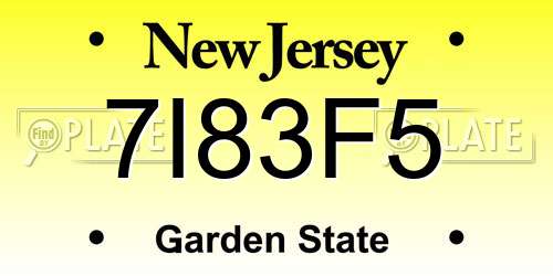 7I83F5 New Jersey License Plate