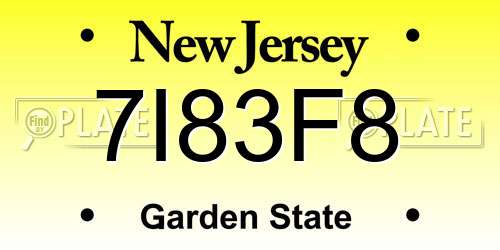 7I83F8 New Jersey License Plate