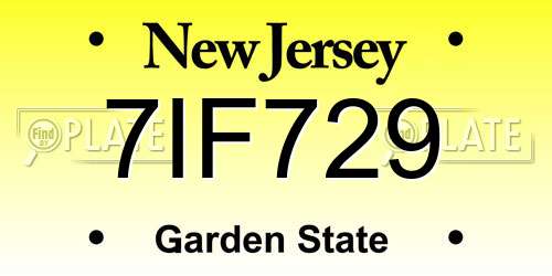 7IF729 New Jersey License Plate