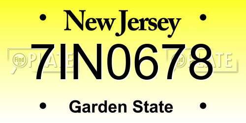 7IN0678 New Jersey License Plate