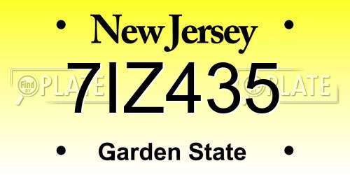 7IZ435 New Jersey License Plate