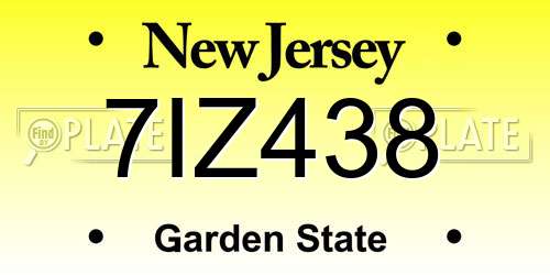 7IZ438 New Jersey License Plate