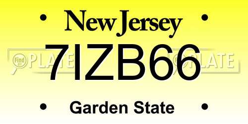 7IZB66 New Jersey License Plate