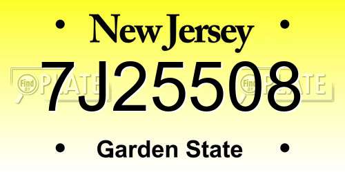 7J25508 New Jersey License Plate