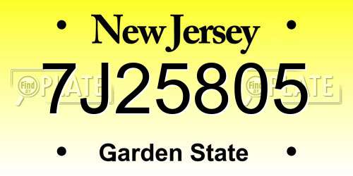 7J25805 New Jersey License Plate