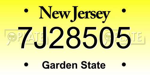 7J28505 New Jersey License Plate