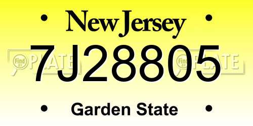 7J28805 New Jersey License Plate