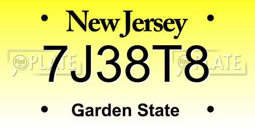 7J38T8 New Jersey License Plate