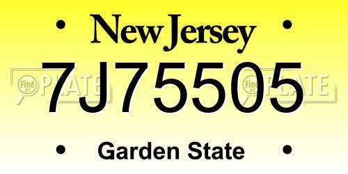 7J75505 New Jersey License Plate