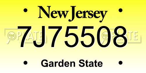 7J75508 New Jersey License Plate