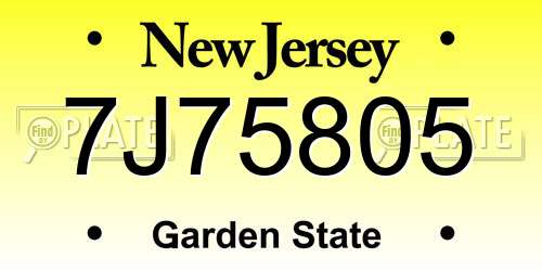 7J75805 New Jersey License Plate