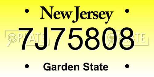 7J75808 New Jersey License Plate