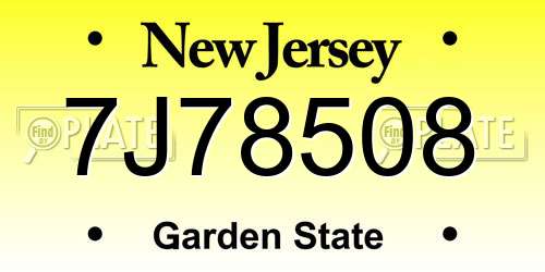 7J78508 New Jersey License Plate