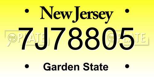 7J78805 New Jersey License Plate