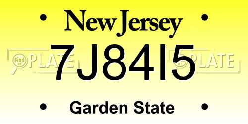 7J84I5 New Jersey License Plate