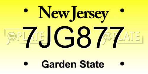 7JG877 New Jersey License Plate