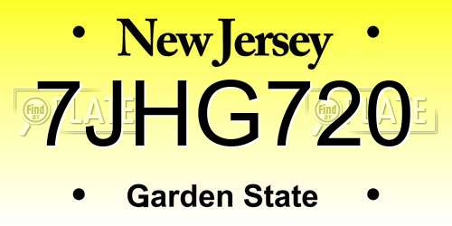 7JHG720 New Jersey License Plate