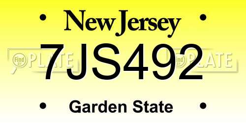 7JS492 New Jersey License Plate