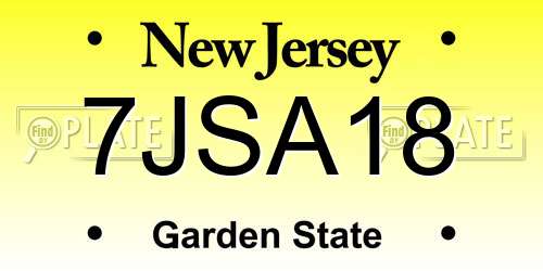 7JSA18 New Jersey License Plate