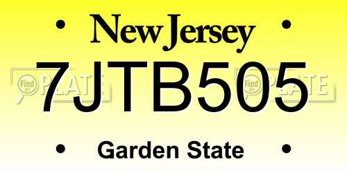 7JTB505 New Jersey License Plate