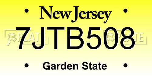 7JTB508 New Jersey License Plate
