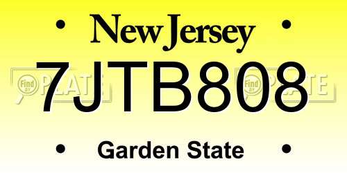 7JTB808 New Jersey License Plate