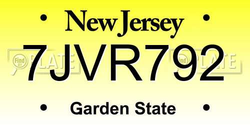 7JVR792 New Jersey License Plate