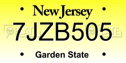 7JZB505 New Jersey License Plate
