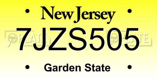 7JZS505 New Jersey License Plate