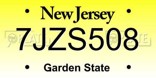 7JZS508 New Jersey License Plate