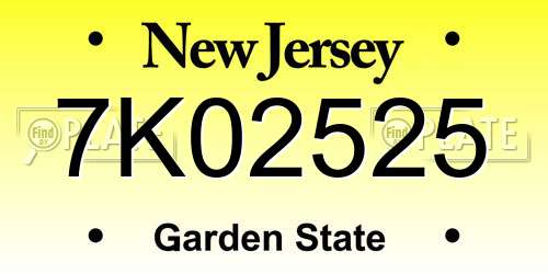7K02525 New Jersey License Plate