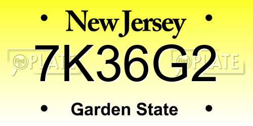 7K36G2 New Jersey License Plate