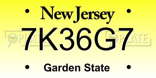 7K36G7 New Jersey License Plate