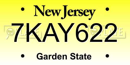 7KAY622 New Jersey License Plate