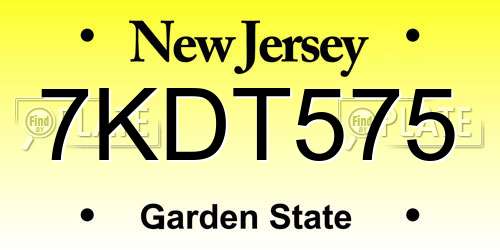 7KDT575 New Jersey License Plate