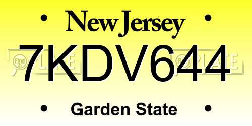 7KDV644 New Jersey License Plate