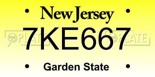 7KE667 New Jersey License Plate